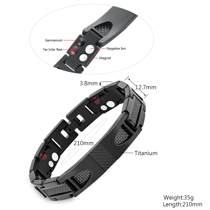 Цена Целебный мужской браслет Tianium, цепочка из углеродного волокна, магнитный браслет и браслет 4 Ele, мужской ts, забота о здоровье, терапия, роскошн...