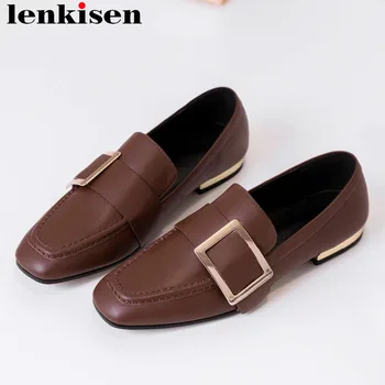 

British school square toe metal buckle decoration slip on loafers hand-sewn leather mixed colors movie stars dating shoes L20