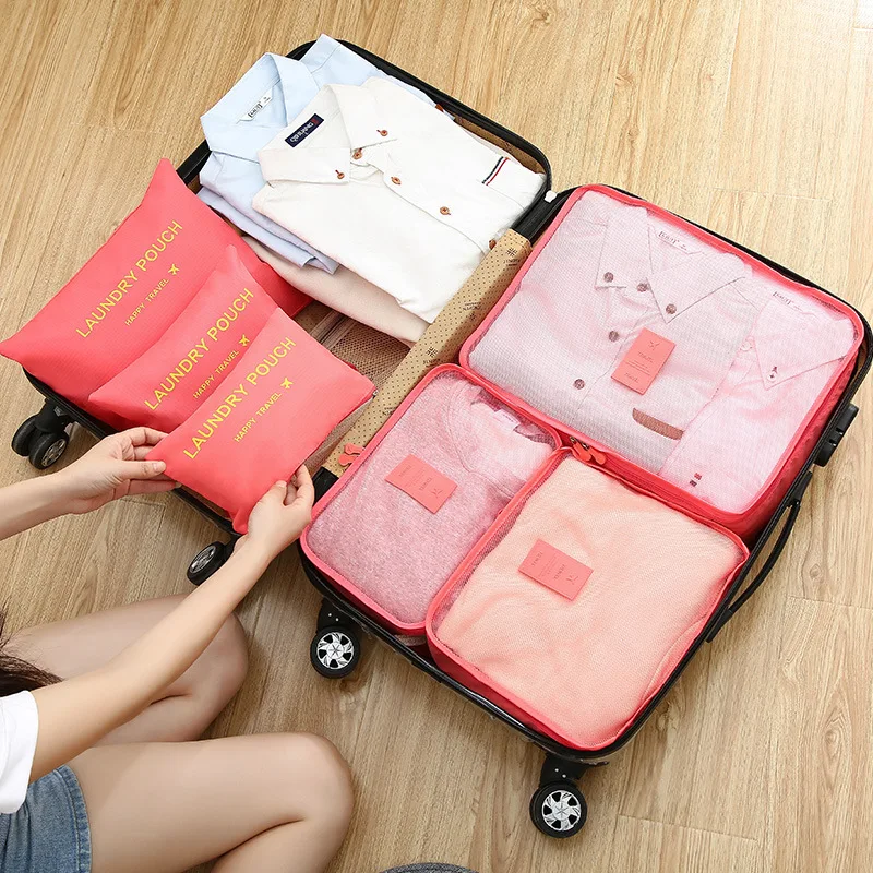 

High Quality 2018 6PCS/Set Oxford Cloth Travel Mesh Bag In Bag Luggage Organizer Packing Cube Organiser for Clothing Accessories