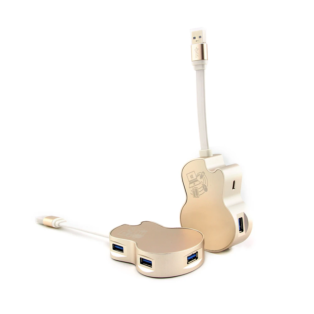 USB 3.0 Hub 4 Ports USB Splitter Micro Hub USB 3.0 Gold Guitar Chargable Hub High Speed Computer Accessories For MacBook PC 