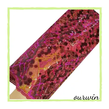 

Latest african lace magenta sequence high quality net lace 5 yards/lot french tulle lace fabric 2019 drop shipping