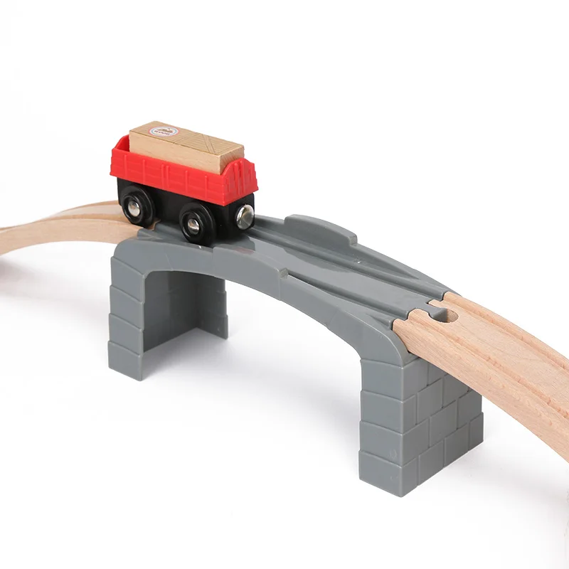 Plastic Gray Straight Track Tunnel Wooden Train Track Accessories Track Train Slot Wood Railway Toys bloques de construccion