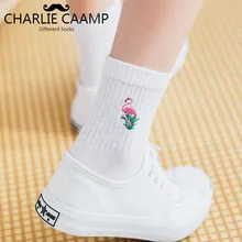 Женские носки осень зима новые мультфильм животных фламинго носки с вышивкой женские милые колледжа ветер повседневные спортивные хлопковые носки T153