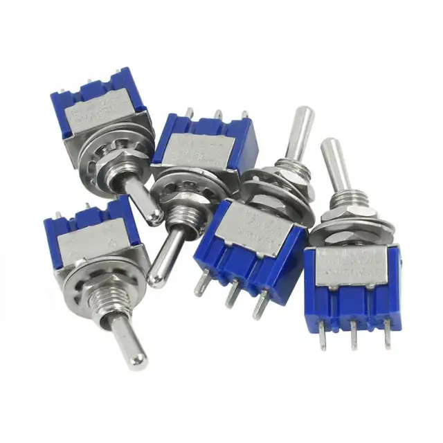 5pcs/set Toggle Switch AC 2 Position 3 Terminals ON/OFF SPDT Dark Blue 6mm