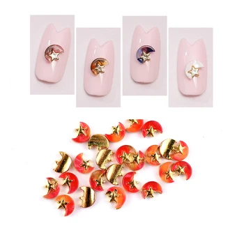 

10pcs 3d natural amber metal nail art decoration moon star stone jewelry Japanese alloy shining nail Jewelry accessory