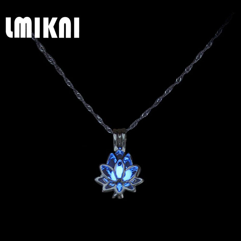 LMIKNI Luminous Lotus Flower Necklace Glow In The Dark Lotus Pendant