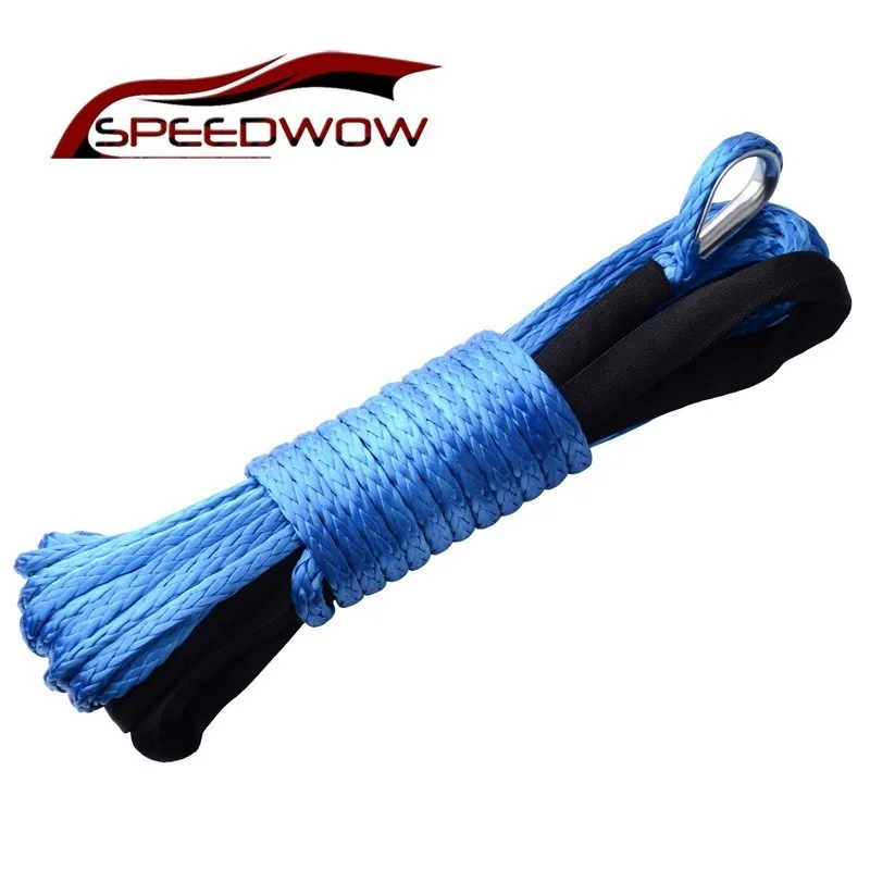

SPEEDWOW 15M Synthetic Fiber Winche Tow Rope 7500-7700lbs/3.5t Winch Rope Cable Line With Hook For ATV UTV Offroad Blue