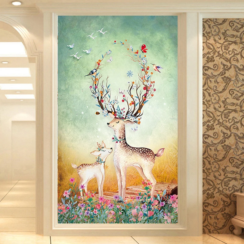 

QIANZEHUI,DIY Diamond Embroidery,Round Diamond Full rhinestone 5D Forest elk animal Diamond painting cross stitch,needlework