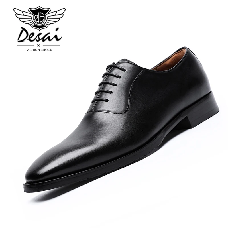 

DESAI Full Grain Leather Shoes Men's Business Dress Shoes Calf Waxed Leather Handmade Formal Men Shoes Oxfords EUR Size 44-47