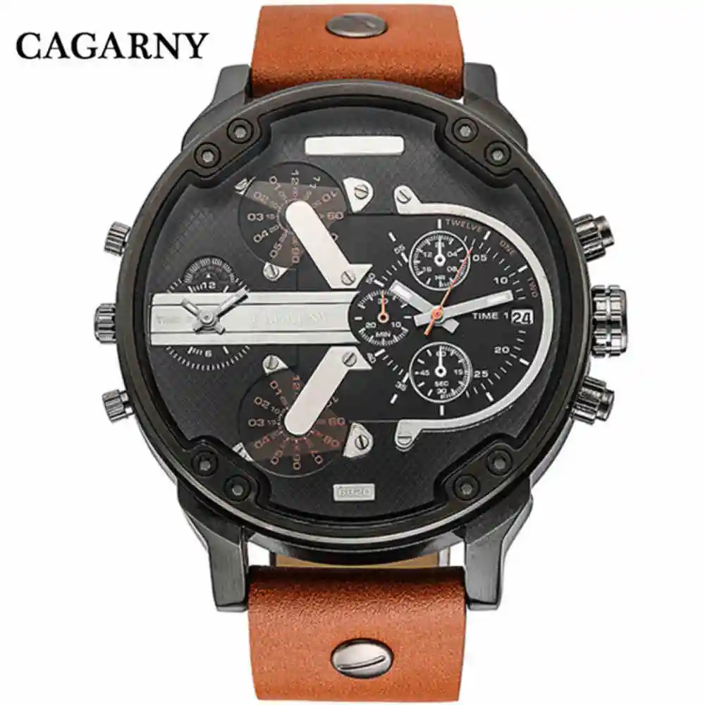Tanie CAGARNY Top marka Man zegarki duży zegarek ręczny skórzane paski od zegarków zegarek kwarcowy moda wysokiej marka jakości męski zegarek prezenty
