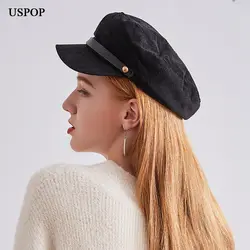 USPOP 2018 новый толстый теплый зимняя шапка женский вельвет newsboy шапки кожаный ремень украшения для мужчин плоский верх козырек