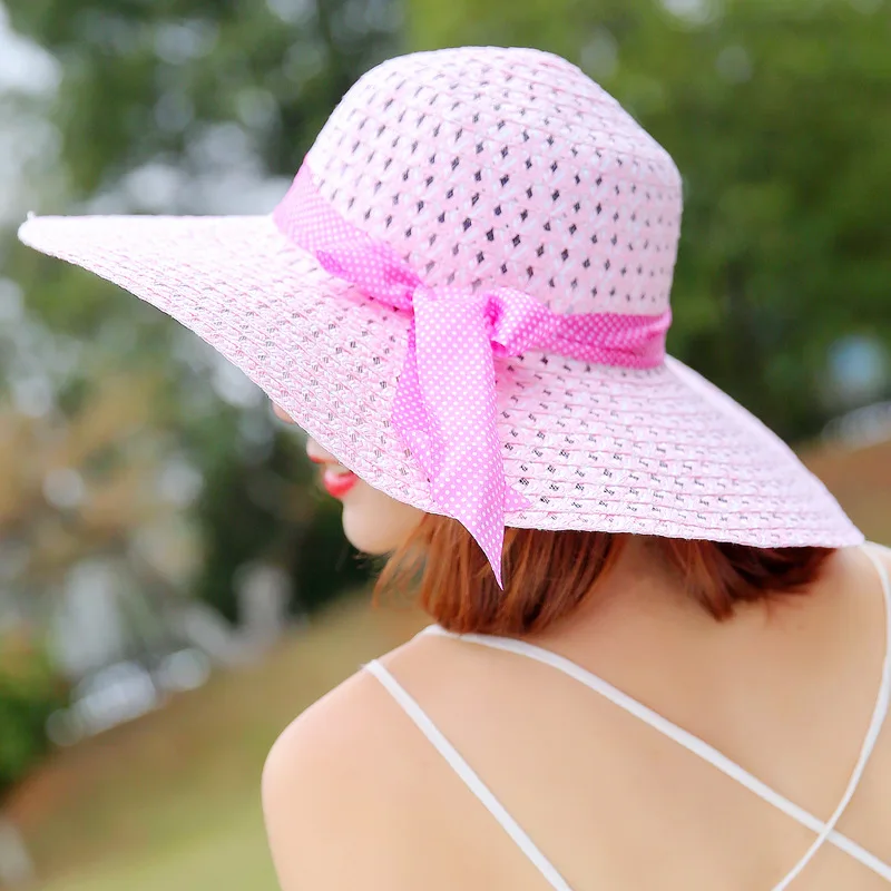 

250pcs/lot Fashion Straw Hat Beach Hat Derby Floppy Cap Summer Sun Women Wide Brim New Lady Sun Hats