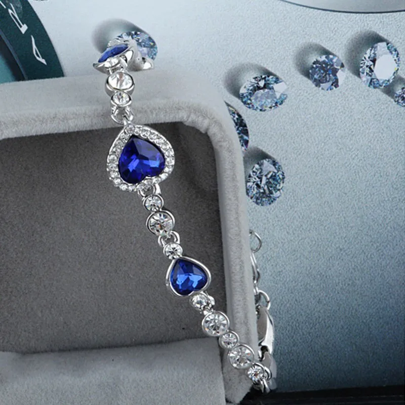 Модный жесткий браслет в виде сердца подарок Новая мода для женщин океан синие прозрачные стразы ювелирные изделия