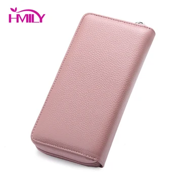 

HMILY Hot Sale Women Clutch Leather Wallet Genuine Leather Female Long Wallet Zipper Purse Money Bag Purse For IPhone