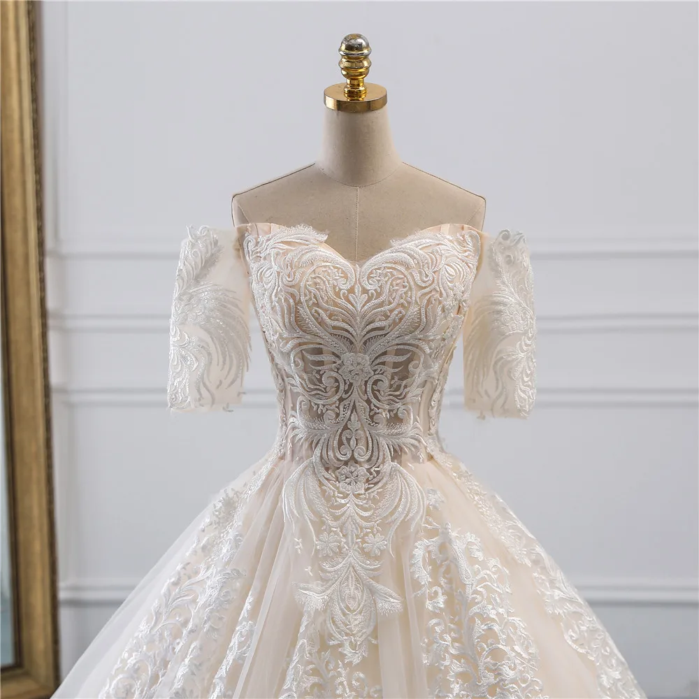 Fansmile Иллюзия роскошный кружевной длинный шлейф бальное платье свадебное платье Vestidos de Novia принцесса свадебное платье невесты FSM-529T