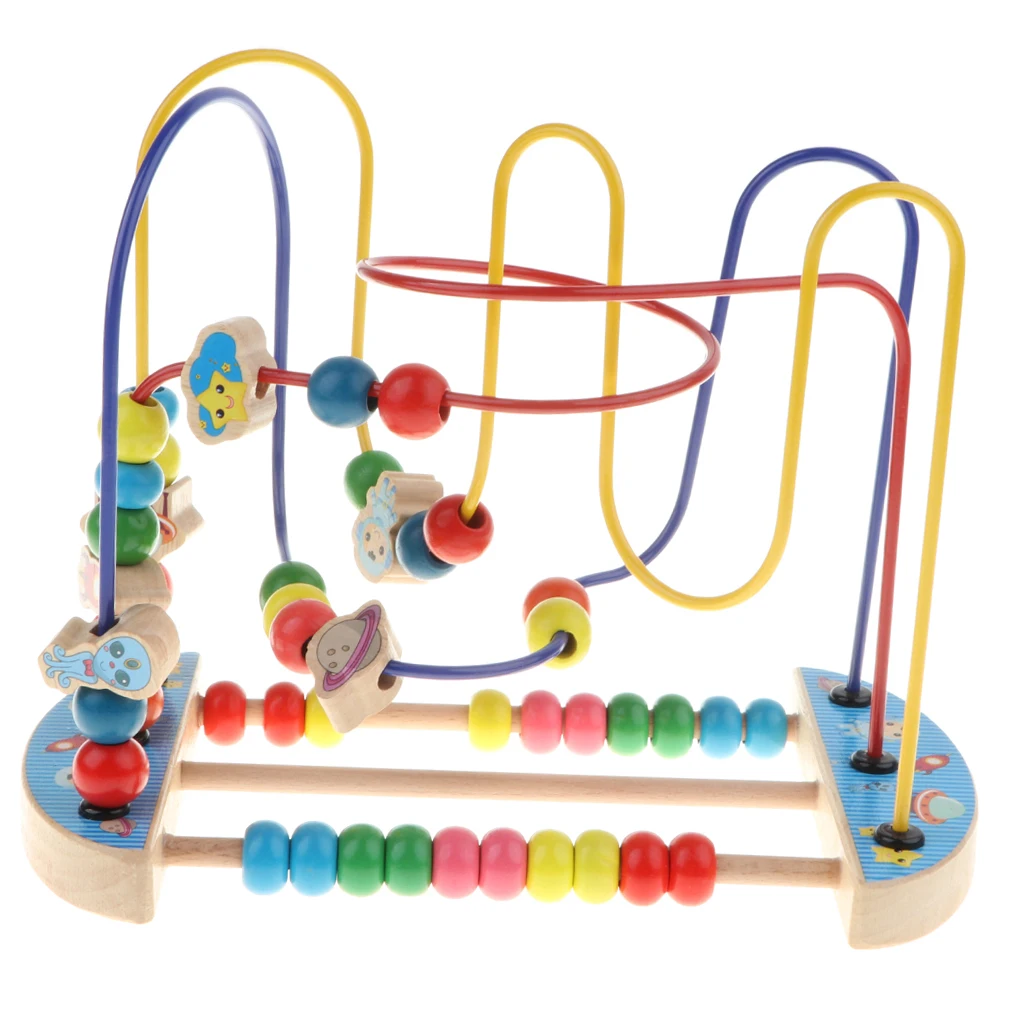 Fun Wooden Circle Bead Maze Rollercoaster Cogniton Puzzle Early Math Counting Educational Toddlers Baby Toy Gift - Space