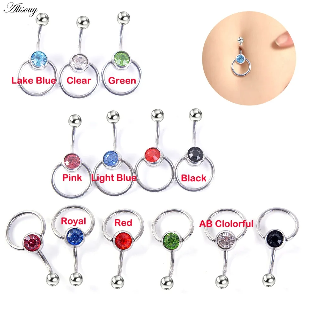 

Alisouy 1PC Round Blue Crystal Ball Belly Piercing Ombligo Navel Piercing Belly Ring Surgical Steel Button Rings Body Jewelry