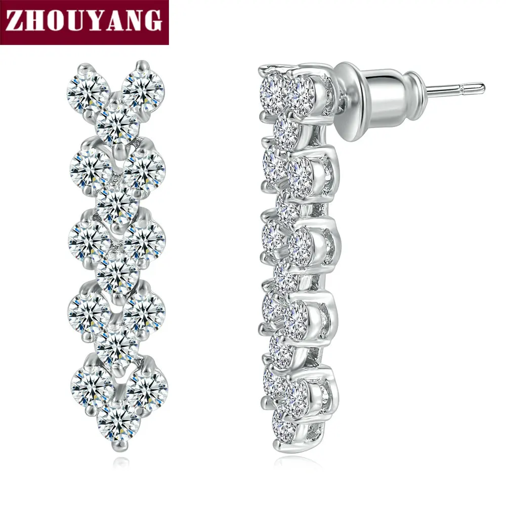 ZHOUYANG Wedding Drop Earring For Women luxury Roman Style AAA+ Cubic Zirconia Silver Color Party Gift Fashion Jewelry E013