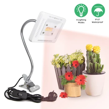 

LED Grow Light Full Spectrum 4 Modes 50W 56LEDs Waterproof LED Desk Clip Plant Lamp For Indoor Plants Flowers Greenhouses Tent