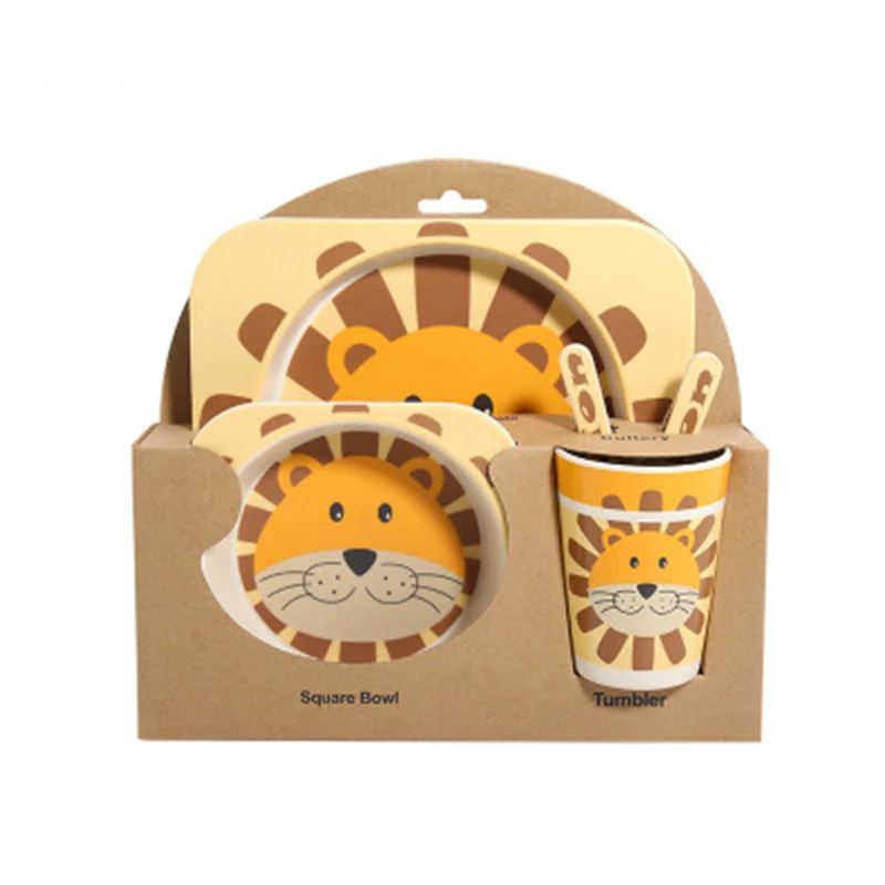 5 PcsSet Baby Bamboo Fiber Dinnerware Toddler Safety Tableware Set Bowl Cup Spoon Fork Feeding Dishes Kids Utensils BB5074 (6)