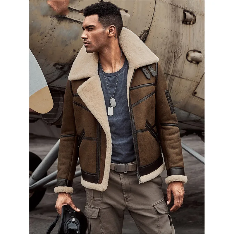 Мужская куртка-бомбер из овчины B3, пальто пилота, мужское меховое пальто, зимняя Летающая куртка