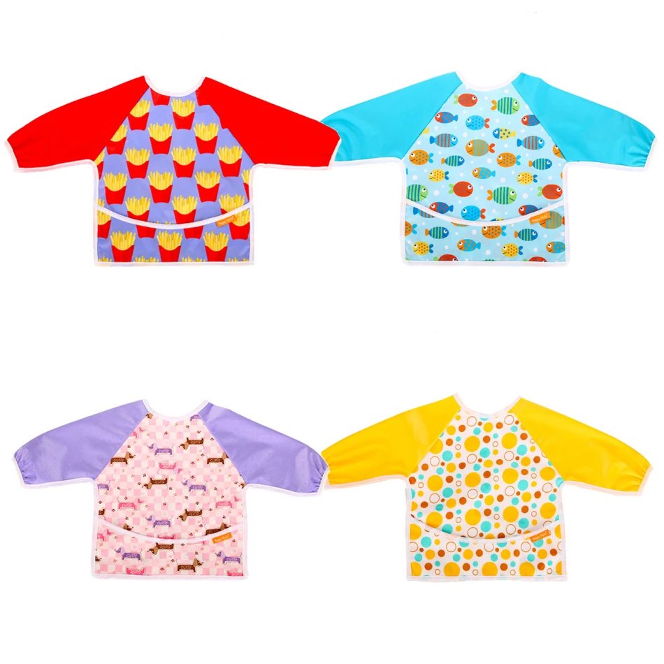 

HappyFlute Baby Bibs Waterproof Baby Bibs Print PUL& Print Minky Cute Long Sleeve Children Bib Burp Clothes Baby Stuff