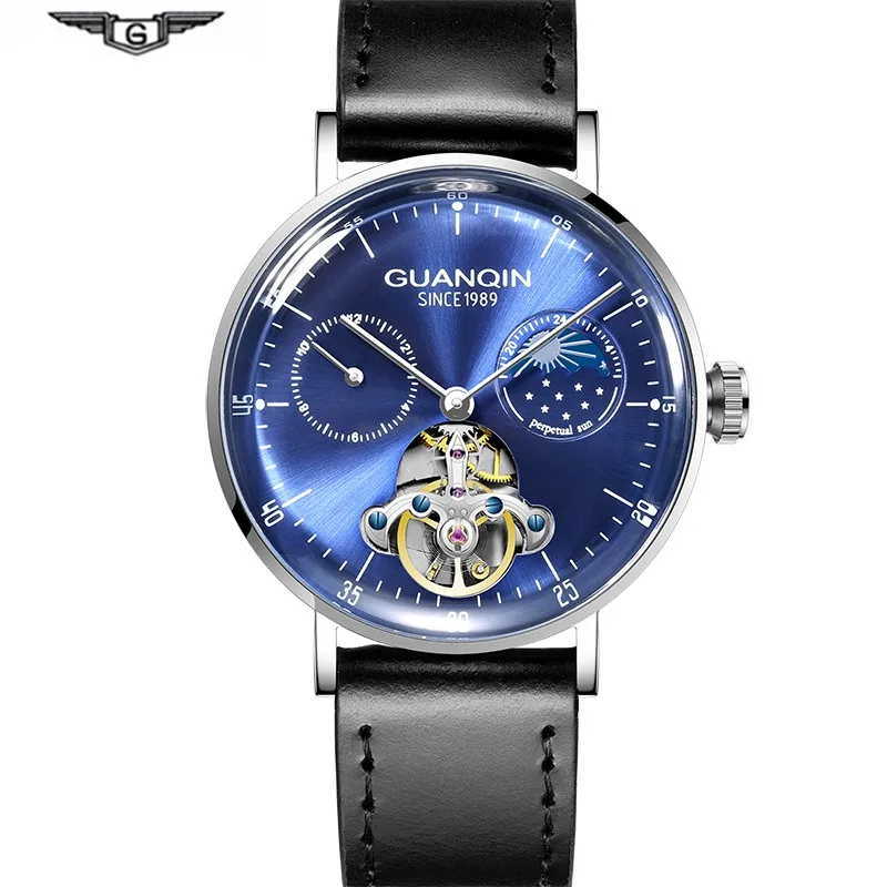 GUANQIN часы Мужские механические 3D Curver Tourbillon автоматические водонепроницаемые часы мужские наручные часы с скелетом 3D Relogio Masculino - Цвет: B