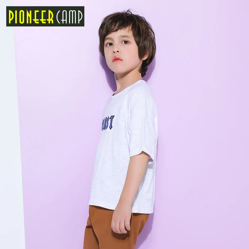 Pioneer kids/футболки с короткими рукавами для детей; рубашки с открытыми плечами; дышащая одежда с вышивкой и надписью для мальчиков; футболка; BDT910109