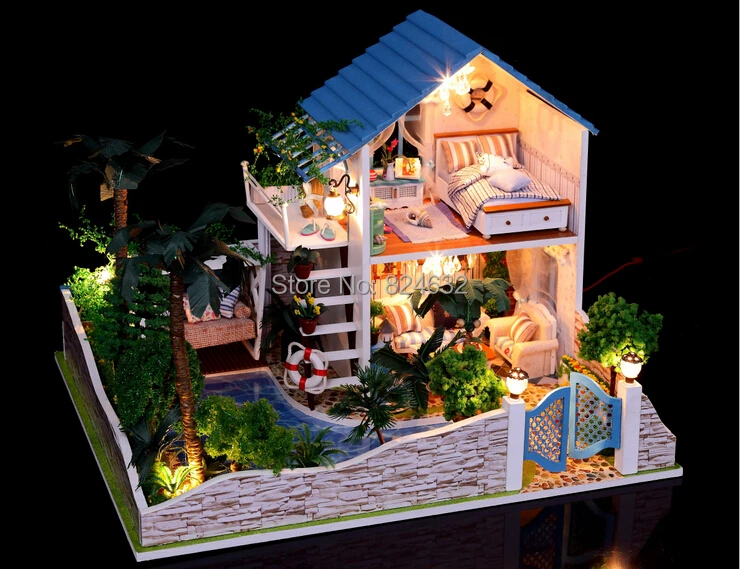 

New arrival DIY Model Romatic lover House Assemble miniatura Villa Doll Home/Wood DIY hut/ girlfriend gift