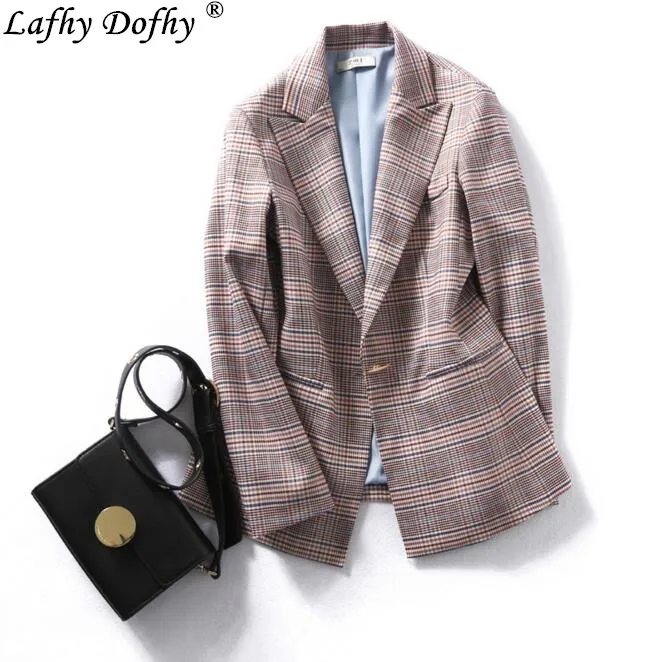 

Spring quality classic French British retro style high-end plaid girl single buckle Slim small suit ladies boutique coat 194