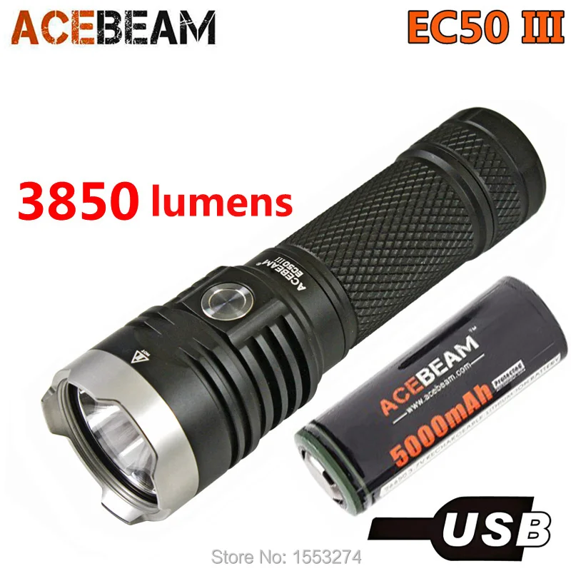 

Acebeam EC50 Gen III Tactical Flashlight CREE XHP70.2 LED max 3850 lumen beam distance 326 meter torch + 26650 5000mAh battery