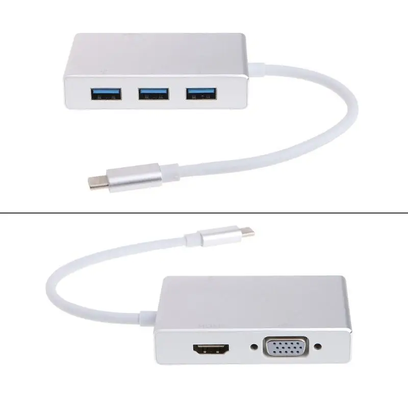 Top Deals USB C To HDMI VGA 2K 4K Adapter, Type C to HDMI VGA 3 USB3.0 Hub, Portable Converter Adaptor for 2017 MacBook Pro