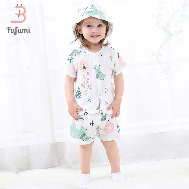 2pcs/lots Baby girl clothes boy sets Soft Cotton Gauze for newborn baby girl summer Top clothing