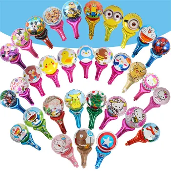 

50pcs Mixed Cartoon Pricess Kitty Spiderman Mickey hand Sticks Foil Balloons Baby Birthday Party Decorations Kids Toys Globos