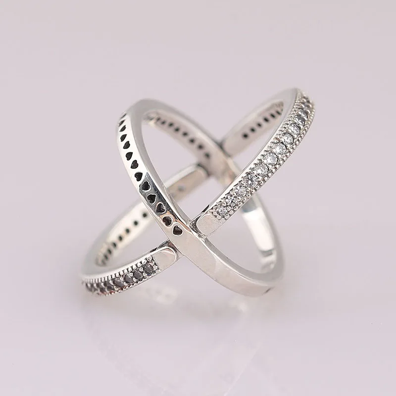 Authentic 925 Sterling Silver Ring Reversible Hearts With Crystal Ring For Women Wedding Party Gift Fine Europe Jewelry