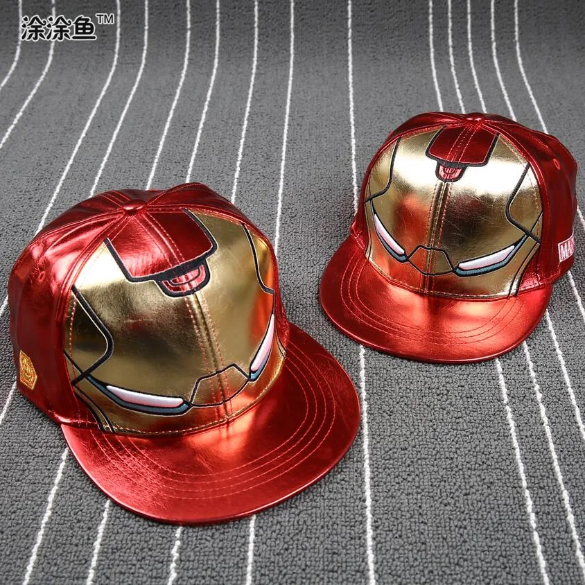 

Fashion Parent-Child Cap Iron Man Leather Childrens Baseball Cap Cartoon Flat Along the Cap Boy&Girl Outdoor leisure Hip Hop Cap