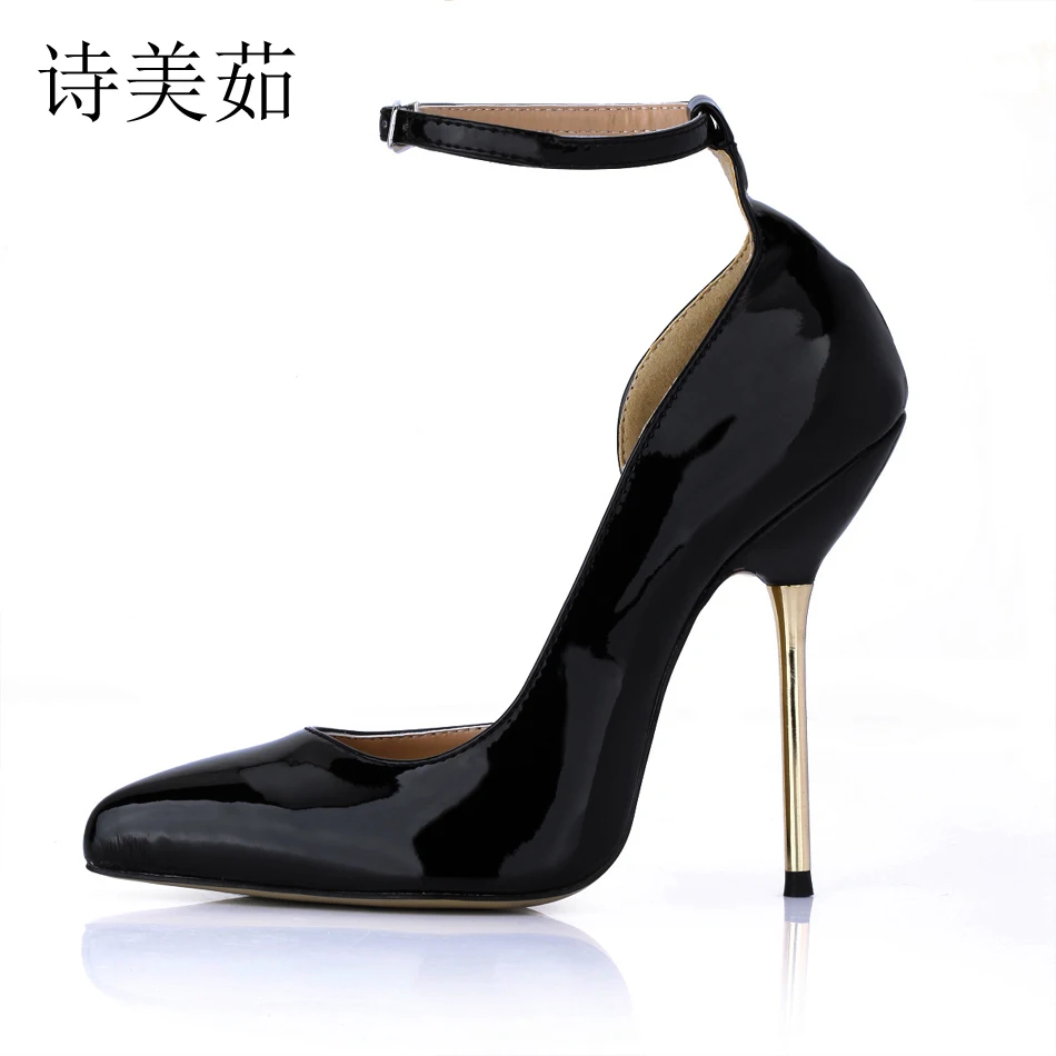

2016 Summer Style Red Bottom Pointed Toe Women Pumps Patent Leather High Heels Sexy Ankle Strap Ladies Wedding Shoes 3845A-d1