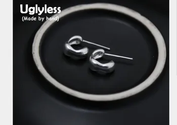 

Uglyless Genuine S 990 Fine Silver brincos Women Curved Irregular Stud Earrings Abstract Heart-shape Studs MINI Size Small Studs