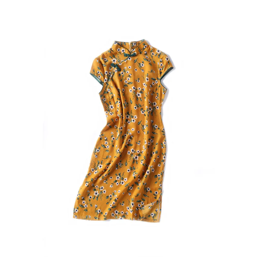 

Summer Chinese Women's High-quality Hand-button Buckle Striped Cheongsam Large Size Female Models