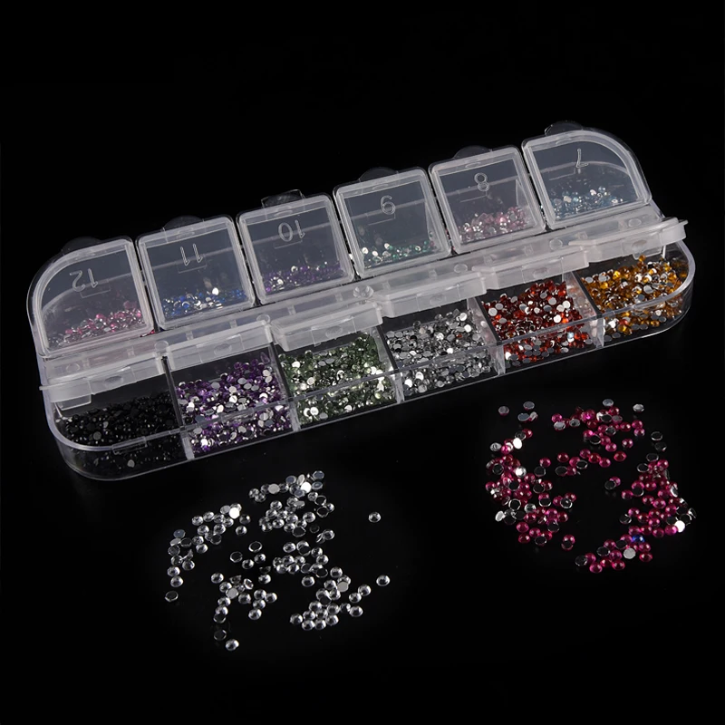 

RSTYLE 1.5mm 12 Colors Nail Decoration Round Box Set Rhinestones Shinny Nail Art Decorations