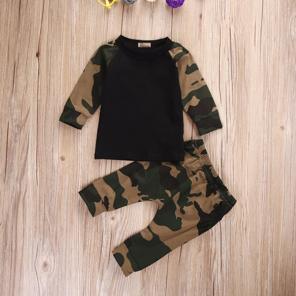 Army Camouflage Baby Boy Girl Set Long Sleeve Top Newborn Baby Suit Boy