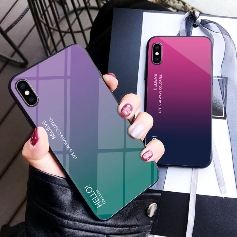 

For Apple IPhone X Case Gradient Tempered Glass Soft Silicone Frame Cover Fitted Phone Fundas Housing Coque for IPhone X Case