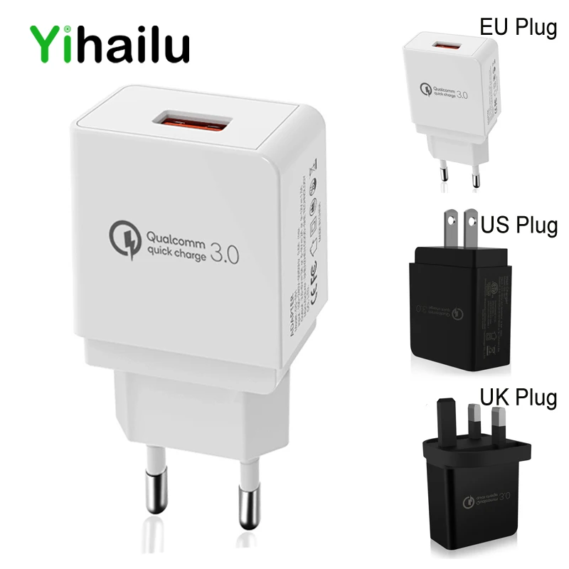 

Cell Phone Wall USB Charge QC 3.0 18W Fast Charging 100-240V Universal Travel Charger Adapter EU US UK Plug for iPhone Samsung
