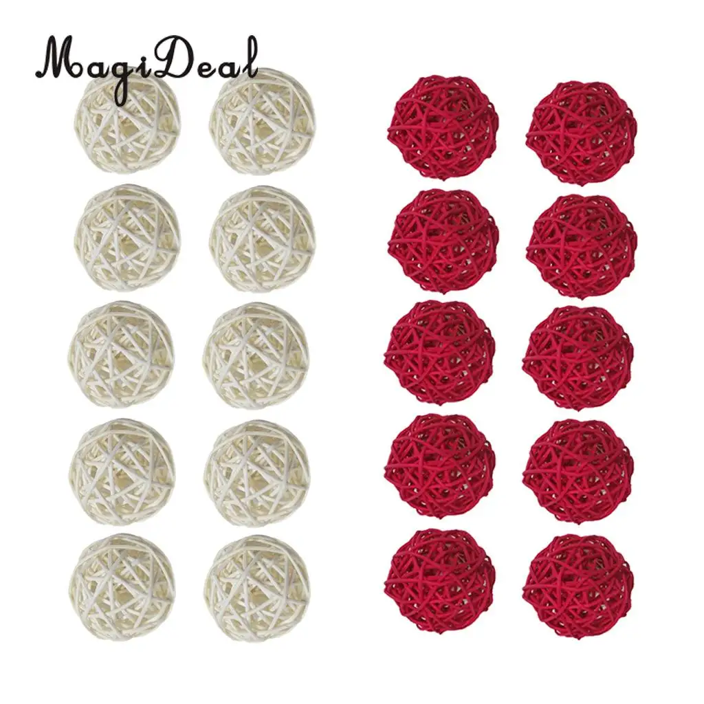 20 Pcs Red&White Rattan Wicker Balls Vase Fillers for Wedding Party Christmas Decoration, Decorative Spheres Rattan Twig 5cm