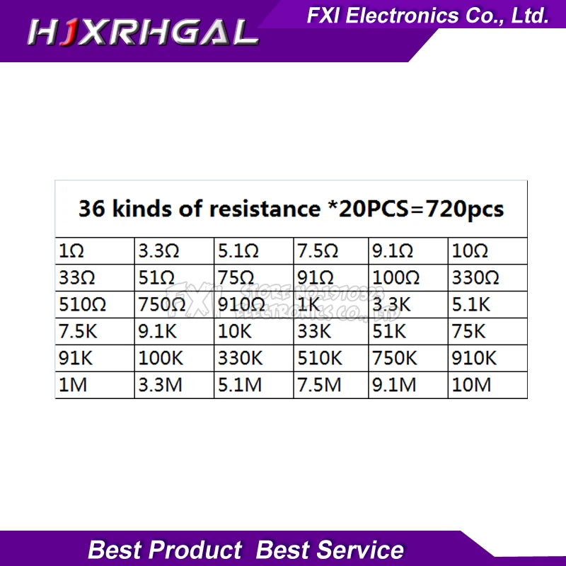 36valuesX20 piezas = 720 piezas 0805 1ohm-10Mohm SMD Resistor Kit surtido 5% componente diy kit de muestras de nuevo y original