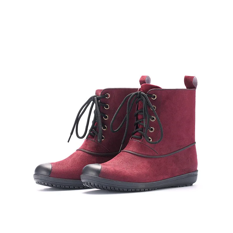 Rouroliu Women Mid-calf Short Rain Boots Non-slip Waterproof Fabric Water Shoes Woman Warm Wellies Lace-Up Boots RT334 Rouroliu Women Mid-calf Short Rain Boots Non-slip Waterproof Fabric Water Shoes Woman Warm Wellies Lace-Up Boots RT334