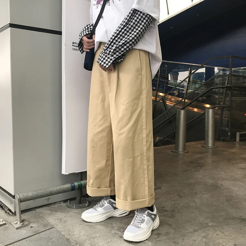 Корейский стиль мужские высокие уличные модные восстановленные Брендовые широкие повседневные штаны свободные зеленые/хаки/черные брюки размер M-2XL