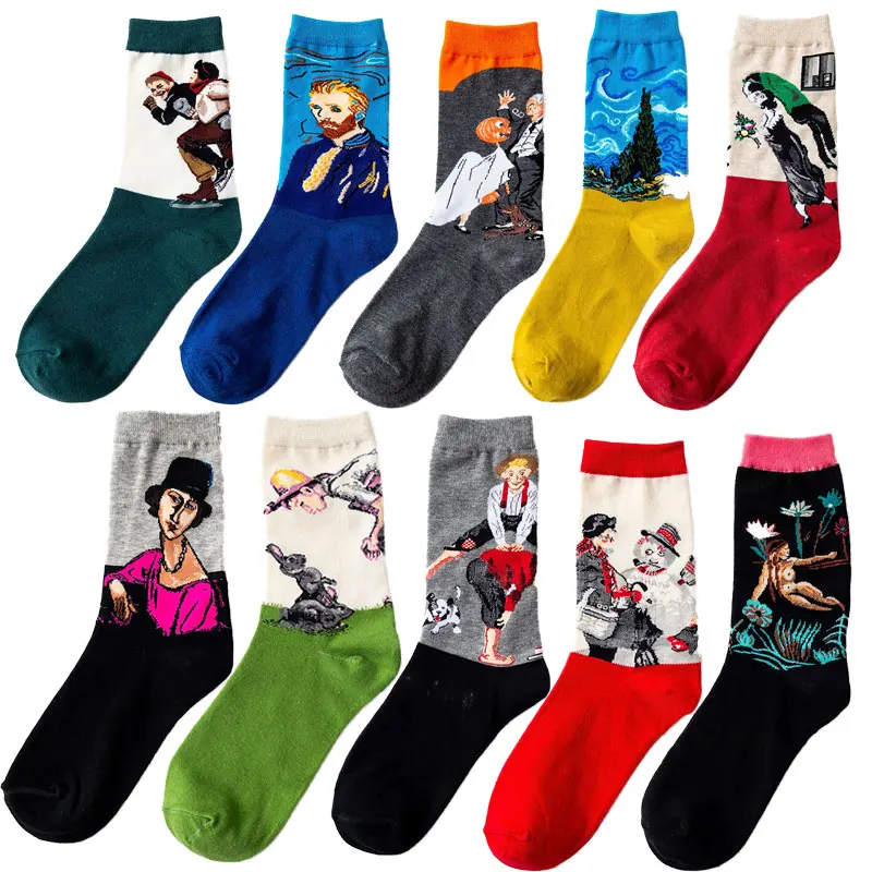 

Van Gogh Art Socks Harajuku Cute Cotton Pink Women Men Socks Short Novelty Funny Character Pattern Korean Ankle Socks with print