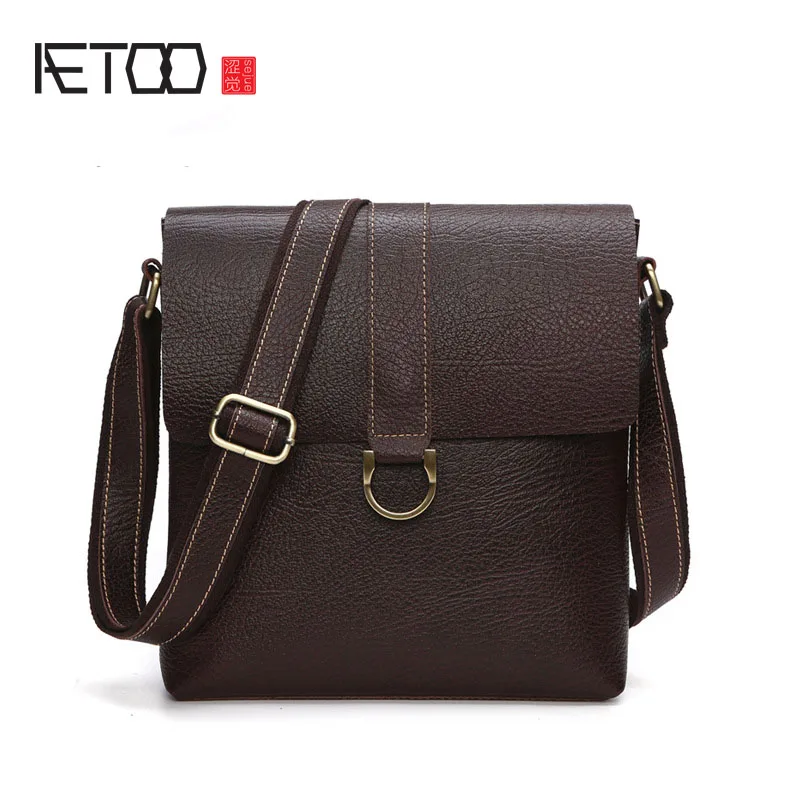 

AETOO Black men Messenger bag leather casual men bag fashion male bag high-grade male bag