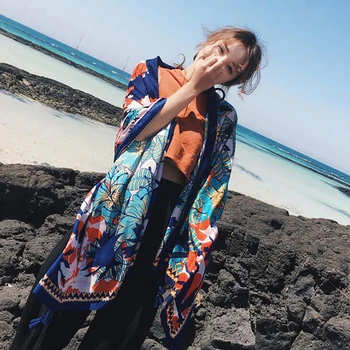

180*100cm 2019 Summer Print Scarf Oversized Chiffon Scarf Women Pareo Beach Cover Up Wrap Sarong Sunscreen Long Cape Female
